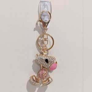 Snoopy Peanuts Bling Rhinestone Keychain Bag Charm With Pink Accents, NEW